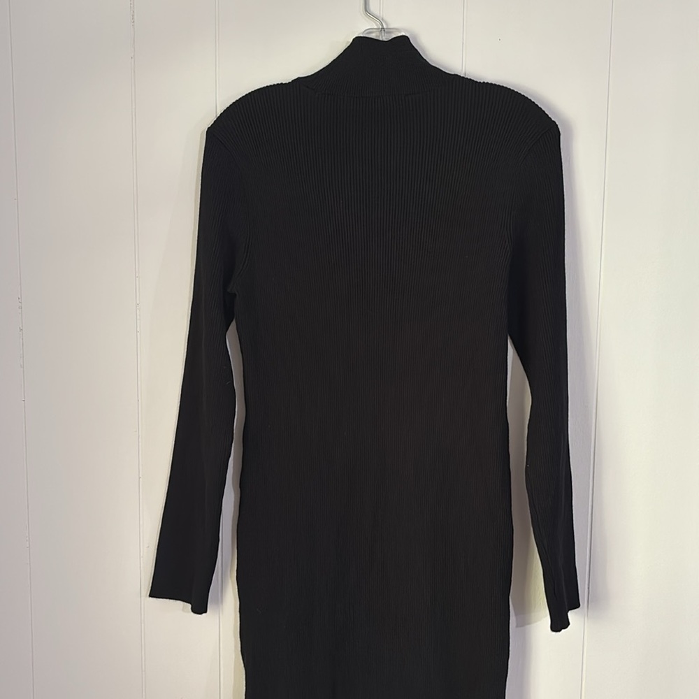 DKNY Black Knit Mock Neck Button Detail Long Sleeve Sweater Dress Size M - Picture 3 of 11